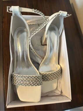NIB white rhinestone heels